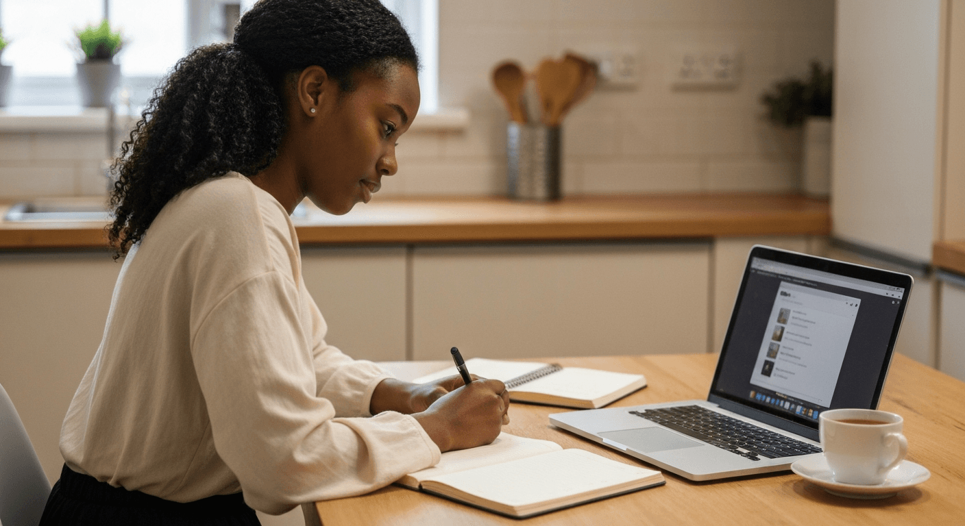 Learner studying an online Level 2 food safety and hygiene course on a laptop at home