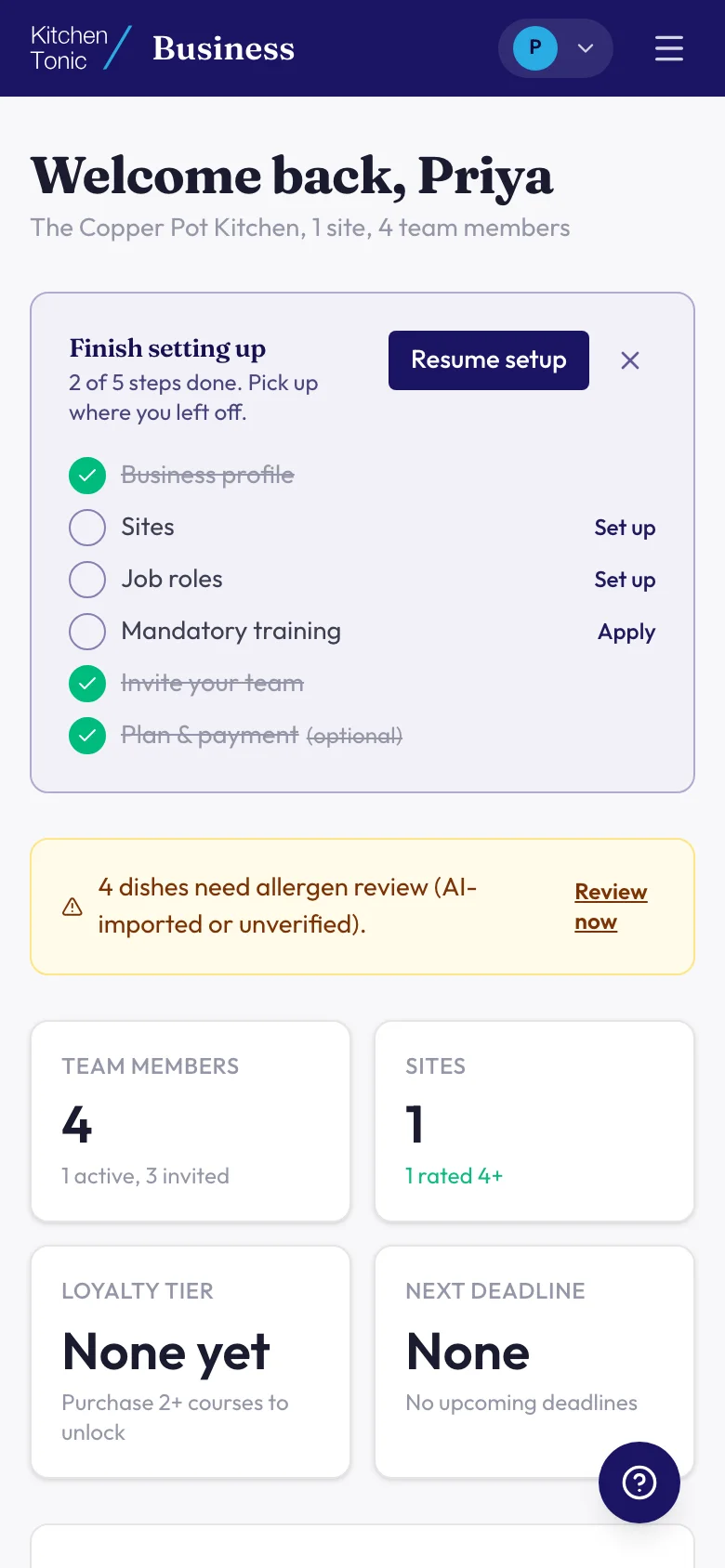 Compliance Dashboard on mobile