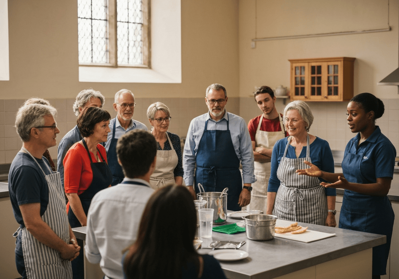 Community kitchen volunteers attending a food hygiene training session