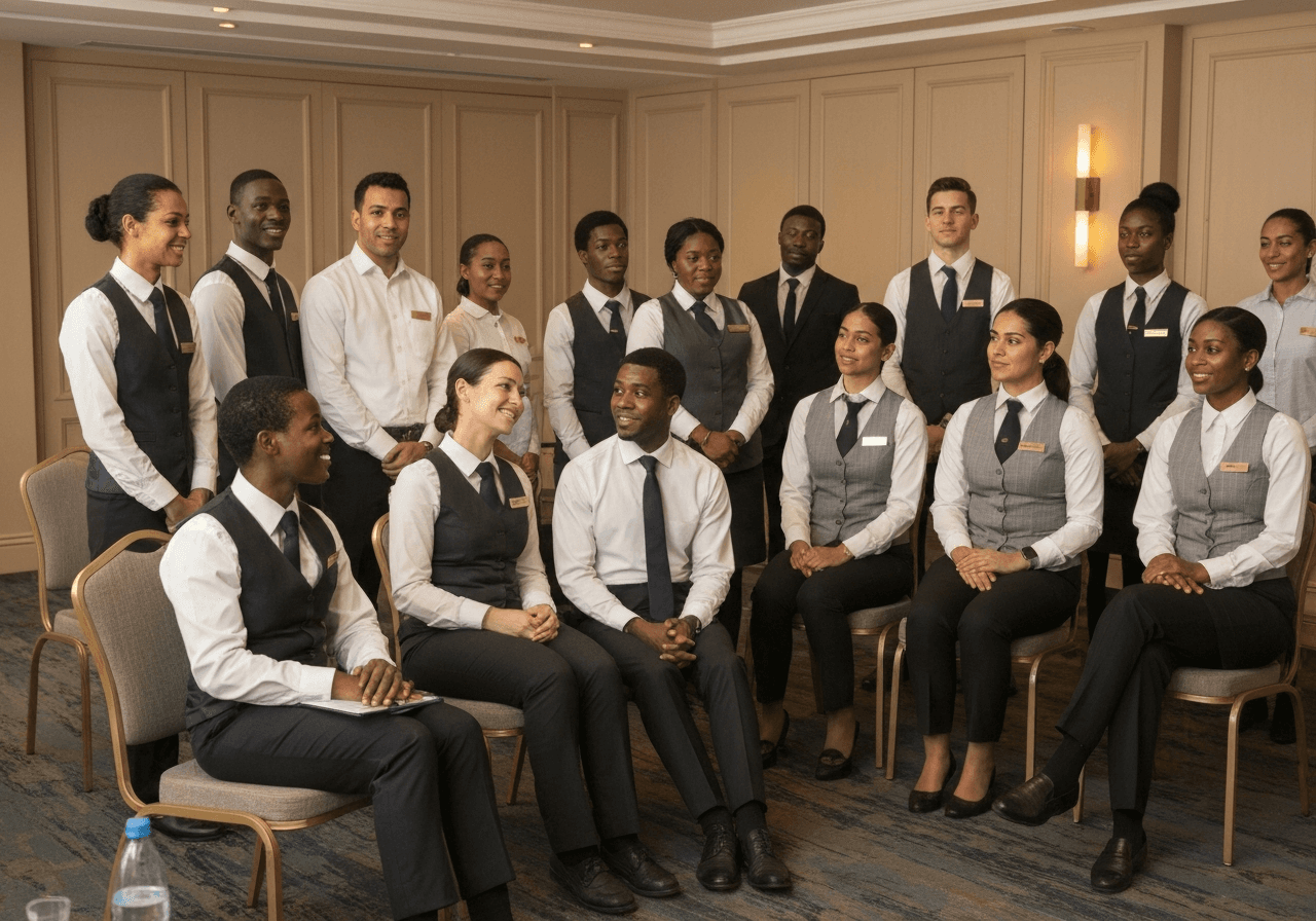 Hotel food and beverage team attending an in-house food safety training session