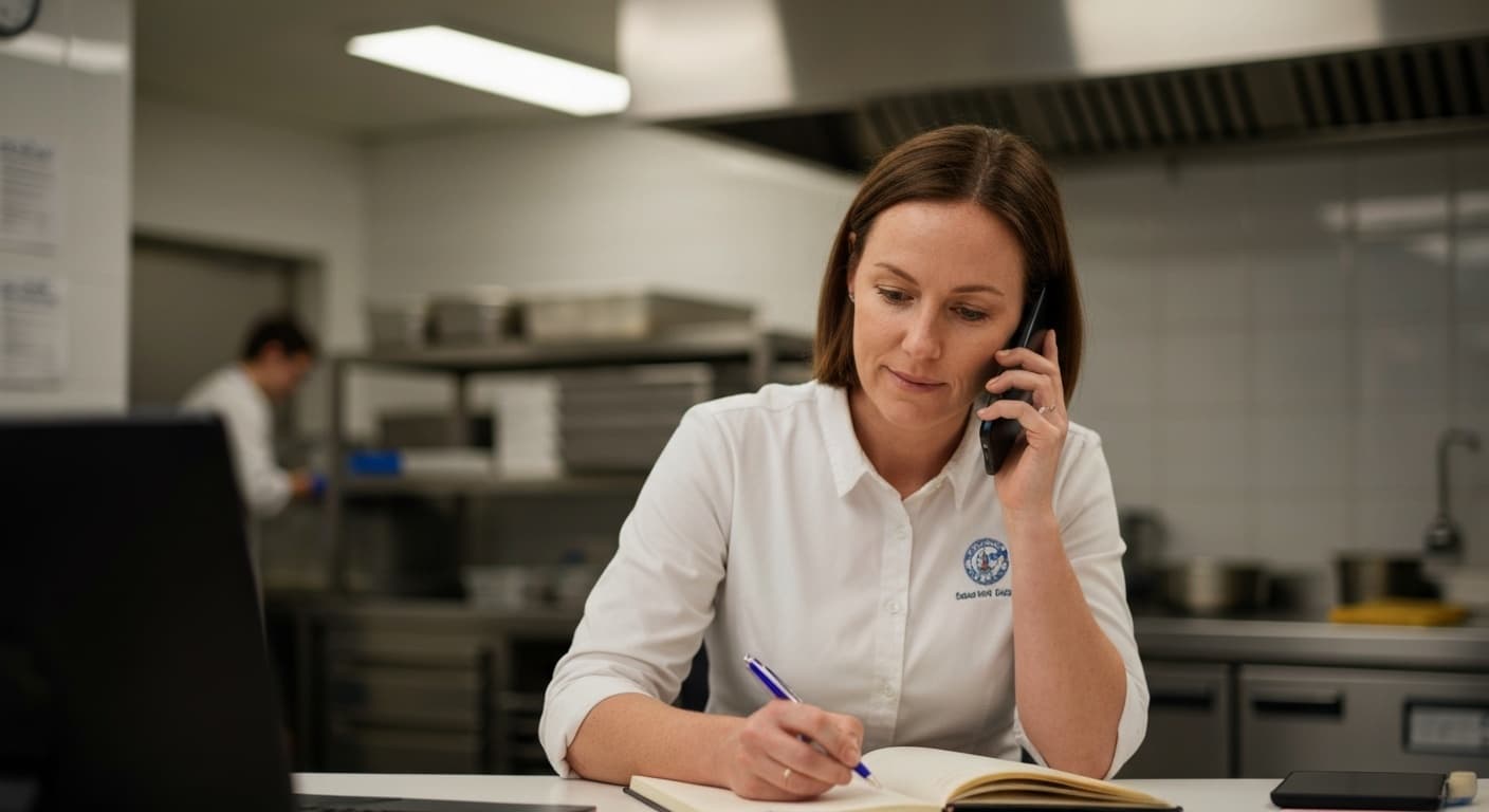 Consultant taking an urgent call with a notebook open