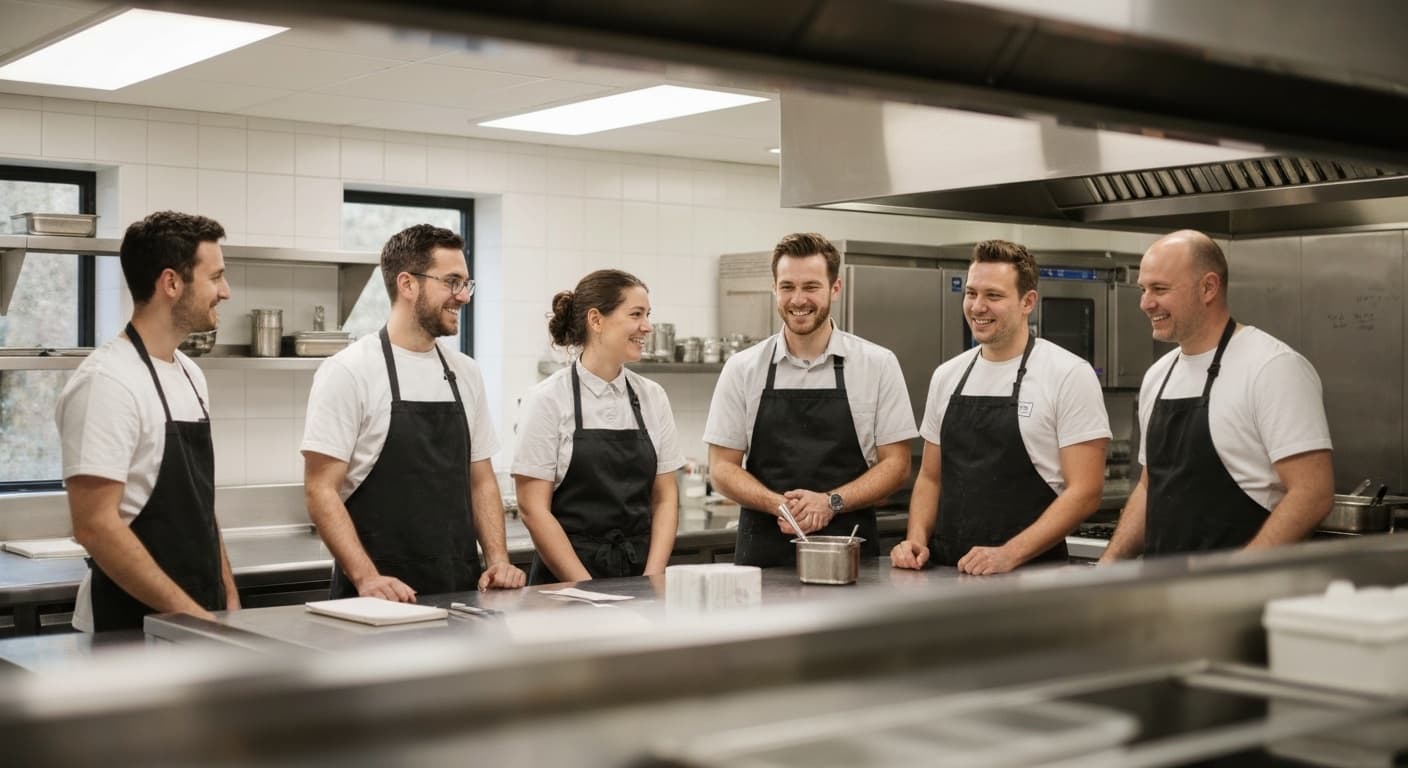 Restaurant team in their new kitchen before opening day
